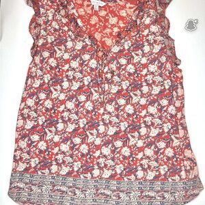 Lucky Brand Red and White Floral Blouse